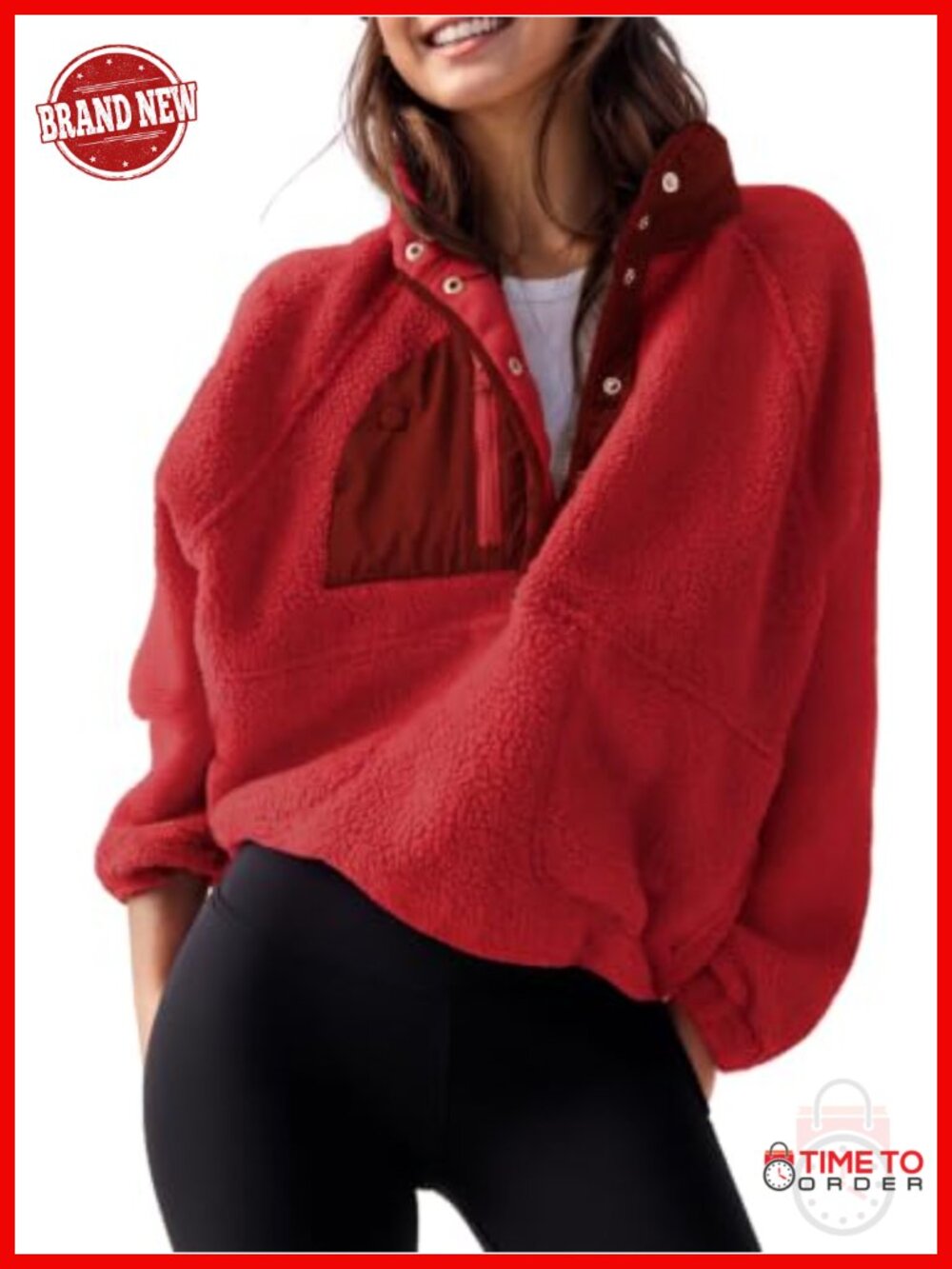 Women's Crop Fleece Pullover Jacket Snap Button Fuzzy Sherpa Coat